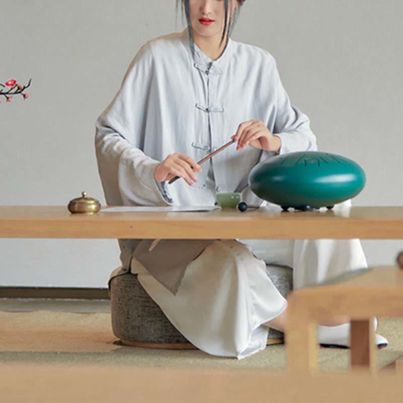 Chemise à boutons de grenouille unie avec Buddha Stones Haut de méditation Zen Tai Chi Vêtements Veste en coton et lin - image 9