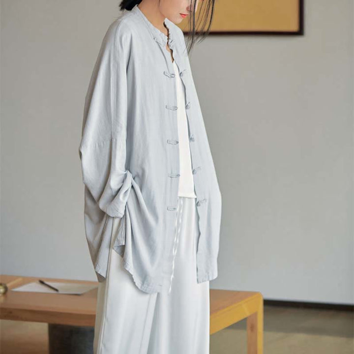 Chemise à boutons de grenouille unie avec Buddha Stones Haut de méditation Zen Tai Chi Vêtements Veste en coton et lin - image 2