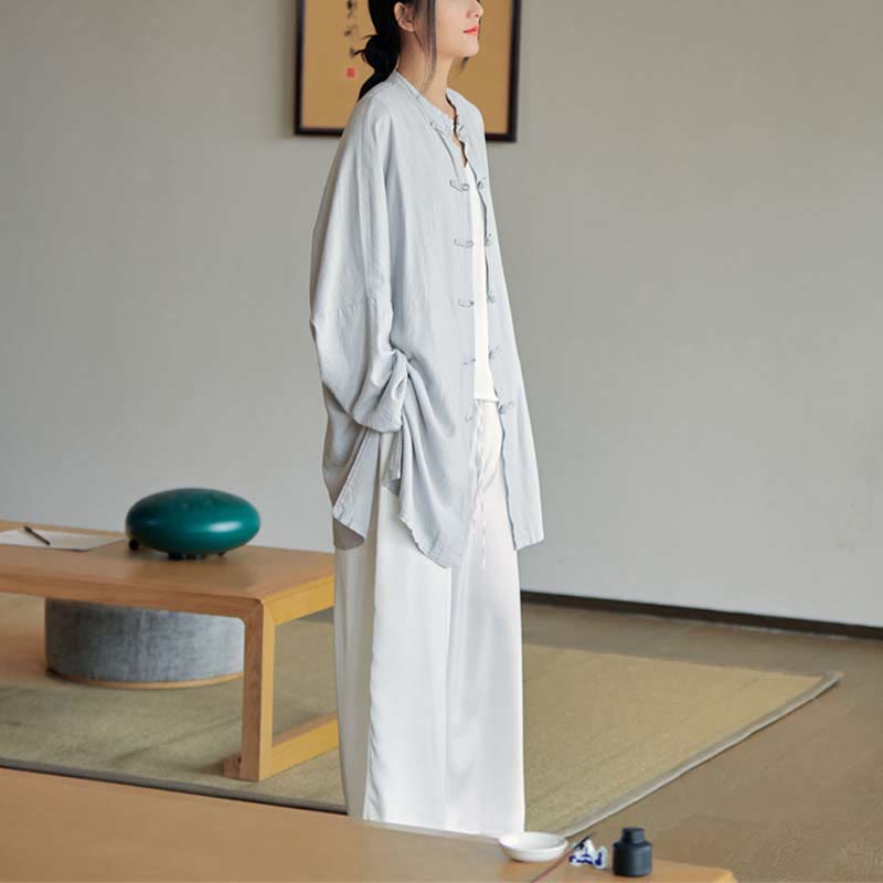 Chemise à boutons de grenouille unie avec Buddha Stones Haut de méditation Zen Tai Chi Vêtements Veste en coton et lin - image 11
