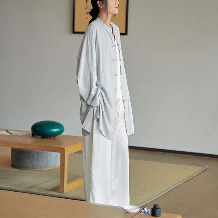 Chemise à boutons de grenouille unie avec Buddha Stones Haut de méditation Zen Tai Chi Vêtements Veste en coton et lin - image 11
