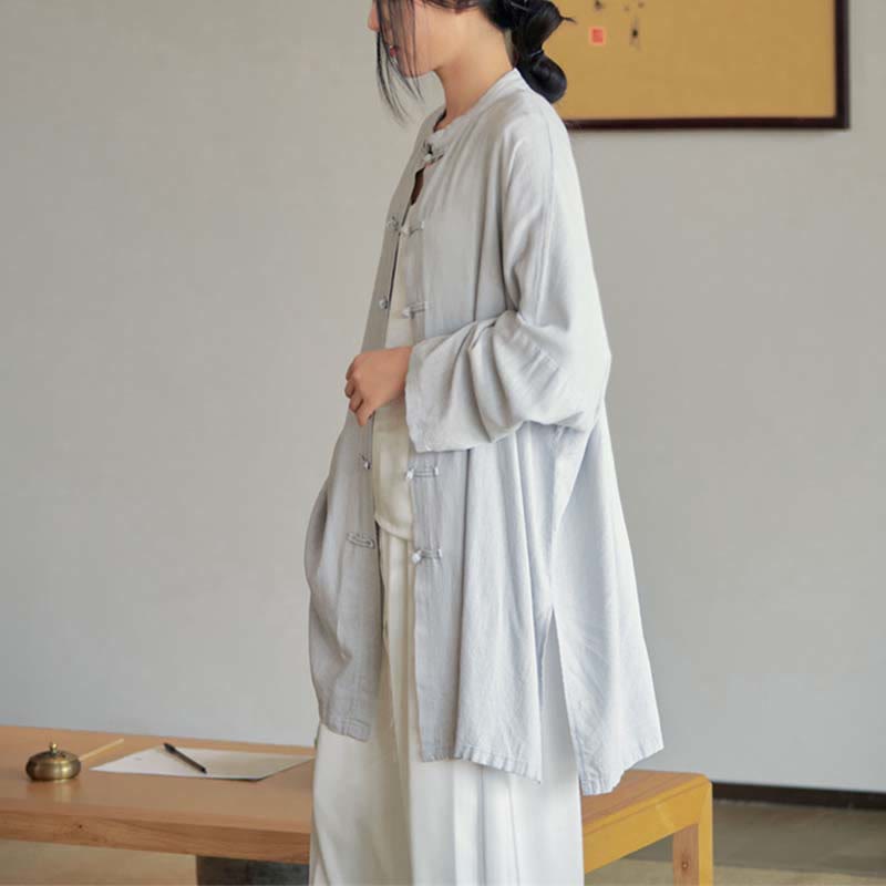 Chemise à boutons de grenouille unie avec Buddha Stones Haut de méditation Zen Tai Chi Vêtements Veste en coton et lin - image 4