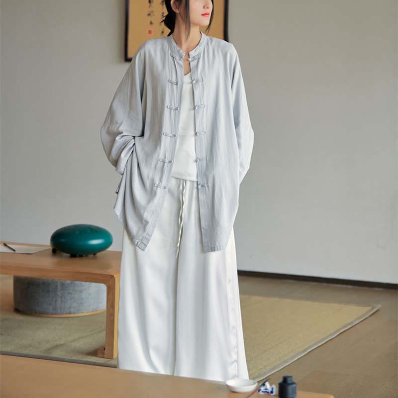 Chemise à boutons de grenouille unie avec Buddha Stones Haut de méditation Zen Tai Chi Vêtements Veste en coton et lin - image 10