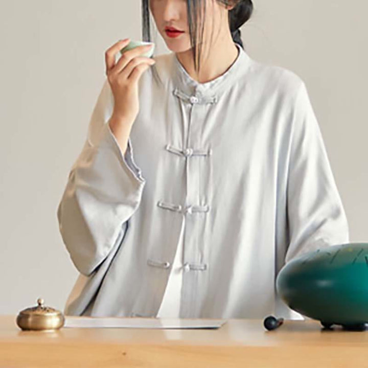 Chemise à boutons de grenouille unie avec Buddha Stones Haut de méditation Zen Tai Chi Vêtements Veste en coton et lin - image 8