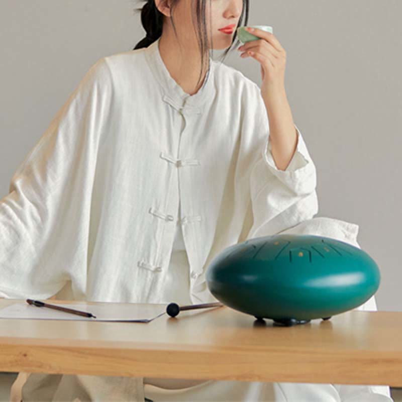 Chemise à boutons de grenouille unie avec Buddha Stones Haut de méditation Zen Tai Chi Vêtements Veste en coton et lin - Beige (buste 150 cm) (haut uniquement) - image 12