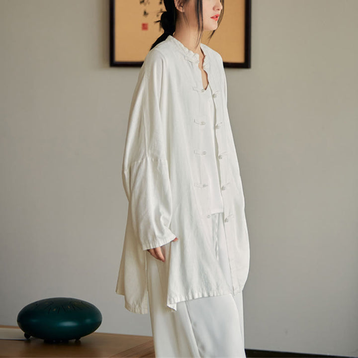 Chemise à boutons de grenouille unie avec Buddha Stones Haut de méditation Zen Tai Chi Vêtements Veste en coton et lin - image 13