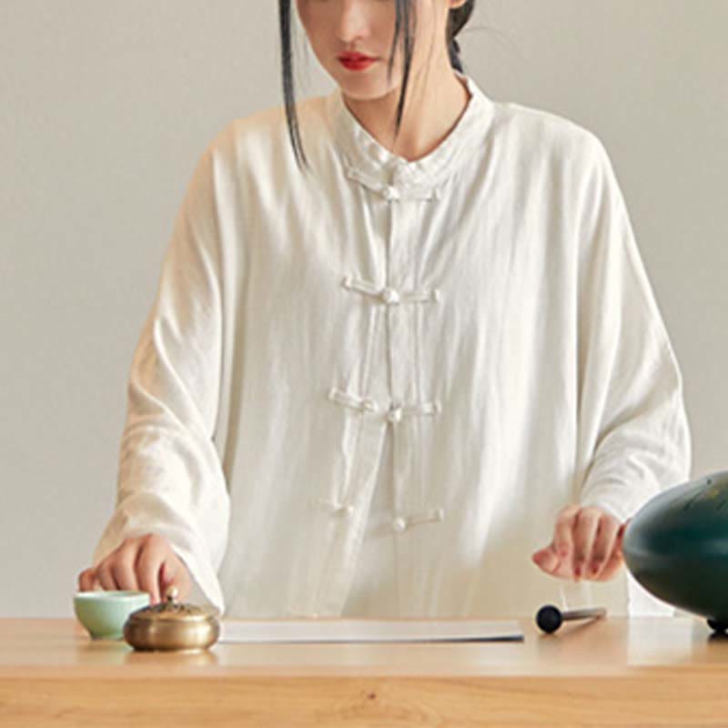 Chemise à boutons de grenouille unie avec Buddha Stones Haut de méditation Zen Tai Chi Vêtements Veste en coton et lin - image 17