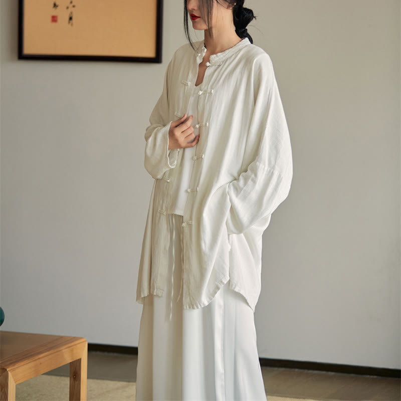 Chemise à boutons de grenouille unie avec Buddha Stones Haut de méditation Zen Tai Chi Vêtements Veste en coton et lin - image 14