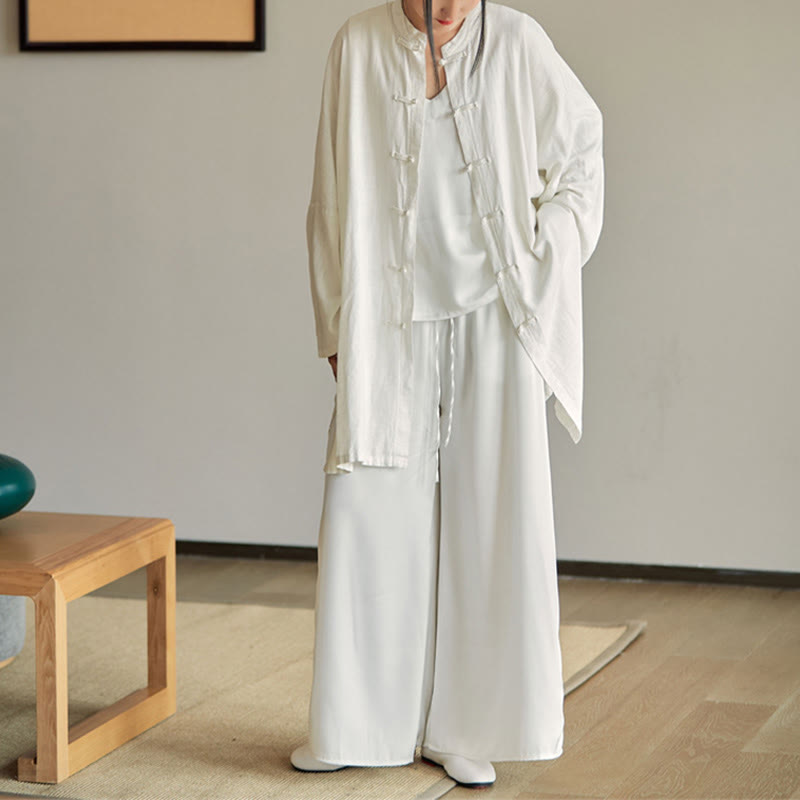 Chemise à boutons de grenouille unie avec Buddha Stones Haut de méditation Zen Tai Chi Vêtements Veste en coton et lin - image 20