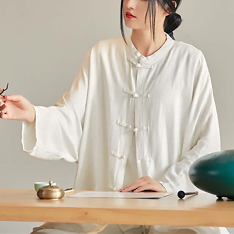 Chemise à boutons de grenouille unie avec Buddha Stones Haut de méditation Zen Tai Chi Vêtements Veste en coton et lin - image 18