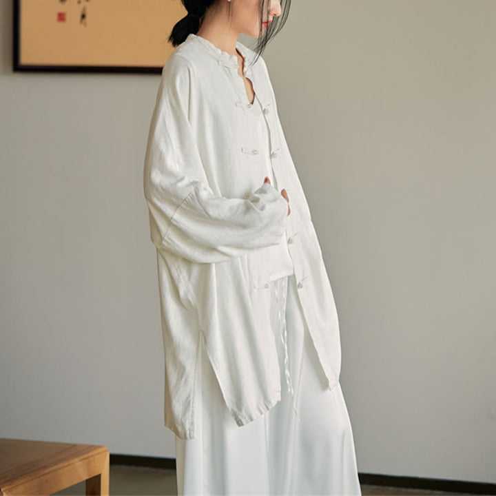 Chemise à boutons de grenouille unie avec Buddha Stones Haut de méditation Zen Tai Chi Vêtements Veste en coton et lin - image 19