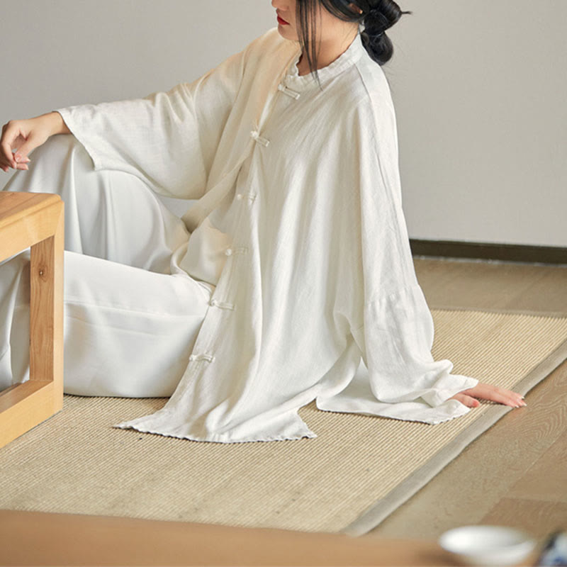 Chemise à boutons de grenouille unie avec Buddha Stones Haut de méditation Zen Tai Chi Vêtements Veste en coton et lin - image 15