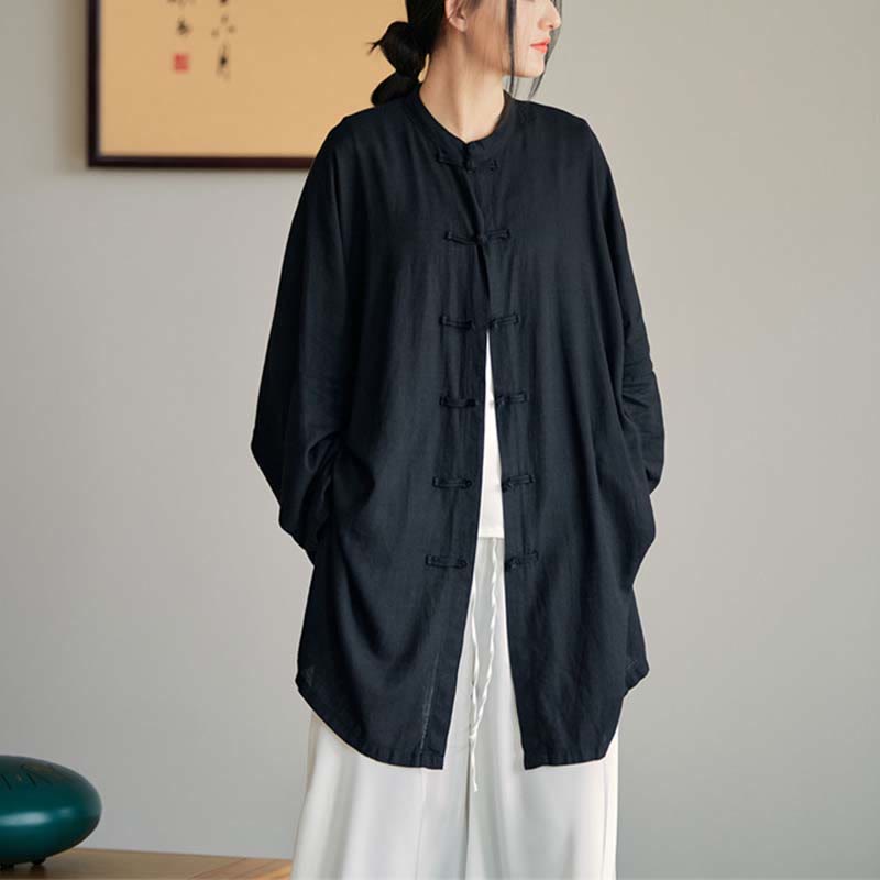 Chemise à boutons de grenouille unie avec Buddha Stones Haut de méditation Zen Tai Chi Vêtements Veste en coton et lin - image 26
