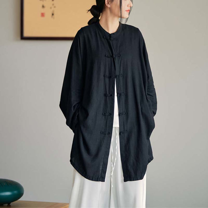 Chemise à boutons de grenouille unie avec Buddha Stones Haut de méditation Zen Tai Chi Vêtements Veste en coton et lin - image 26