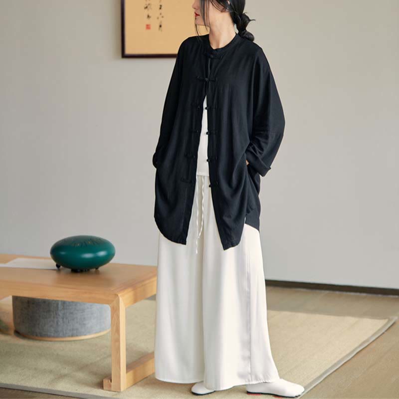 Chemise à boutons de grenouille unie avec Buddha Stones Haut de méditation Zen Tai Chi Vêtements Veste en coton et lin - image 31