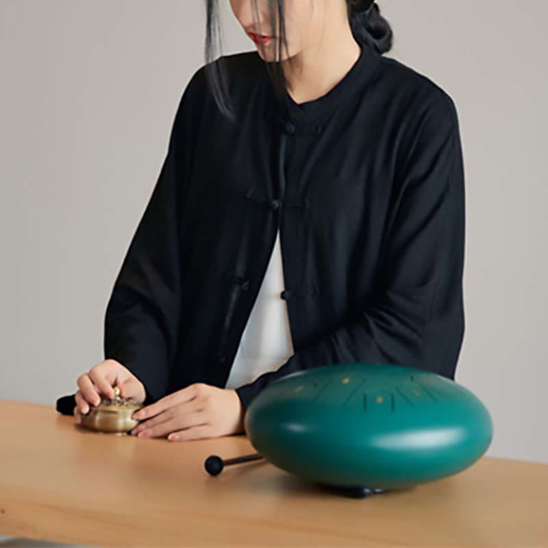 Chemise à boutons de grenouille unie avec Buddha Stones Haut de méditation Zen Tai Chi Vêtements Veste en coton et lin - image 22