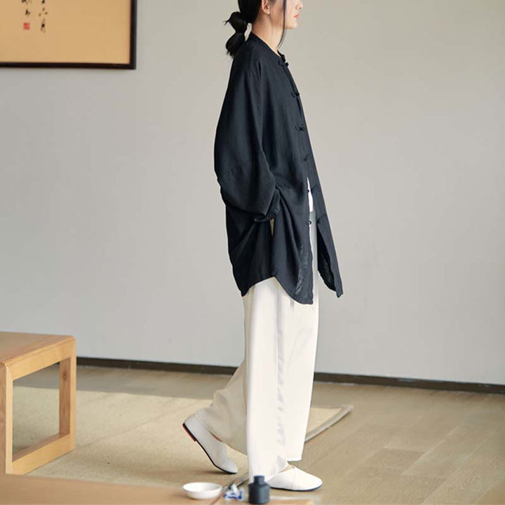 Chemise à boutons de grenouille unie avec Buddha Stones Haut de méditation Zen Tai Chi Vêtements Veste en coton et lin - image 30