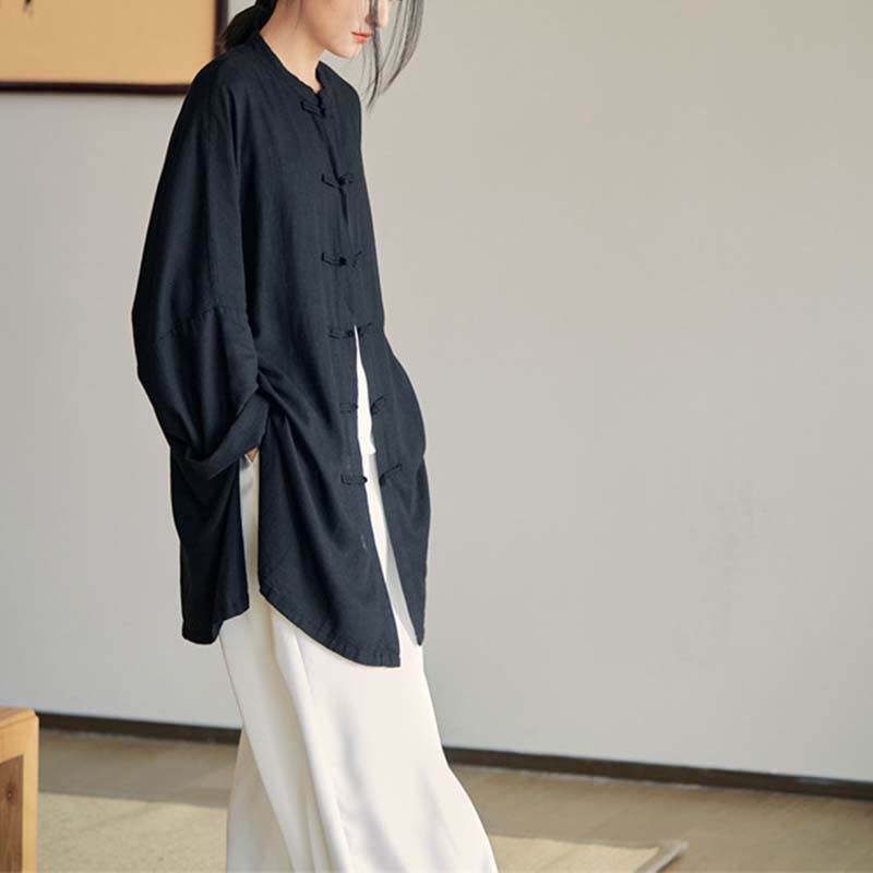 Chemise à boutons de grenouille unie avec Buddha Stones Haut de méditation Zen Tai Chi Vêtements Veste en coton et lin - image 29