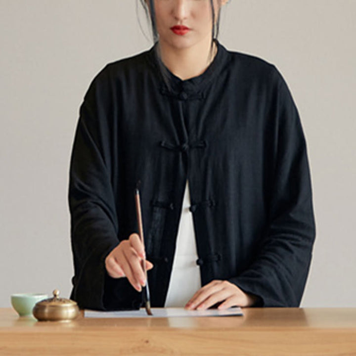 Chemise à boutons de grenouille unie avec Buddha Stones Haut de méditation Zen Tai Chi Vêtements Veste en coton et lin - image 25