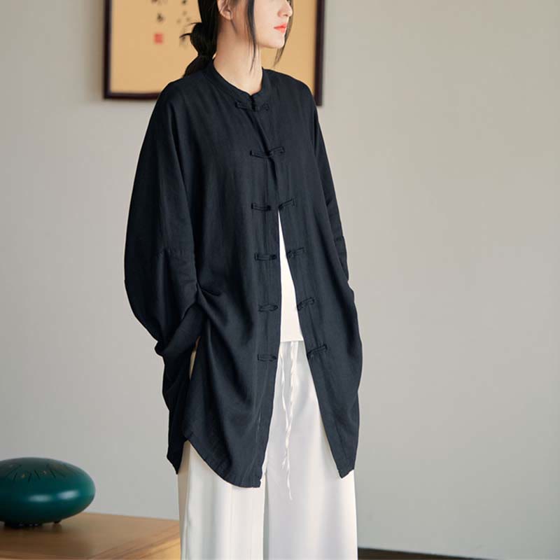 Chemise à boutons de grenouille unie avec Buddha Stones Haut de méditation Zen Tai Chi Vêtements Veste en coton et lin - image 28