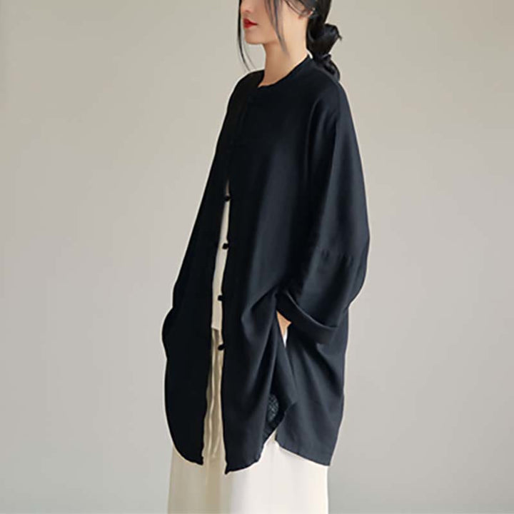 Chemise à boutons de grenouille unie avec Buddha Stones Haut de méditation Zen Tai Chi Vêtements Veste en coton et lin - image 27