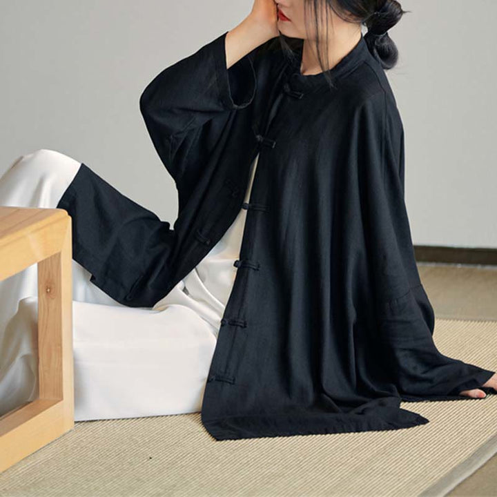 Chemise à boutons de grenouille unie avec Buddha Stones Haut de méditation Zen Tai Chi Vêtements Veste en coton et lin - image 23