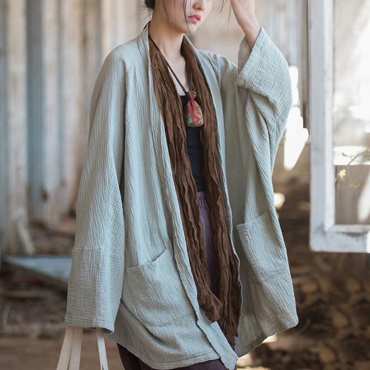 Manteau à manches longues uni avec Buddha Stones , veste en coton à haut ouvert sur le devant pour méditation zen - image 2