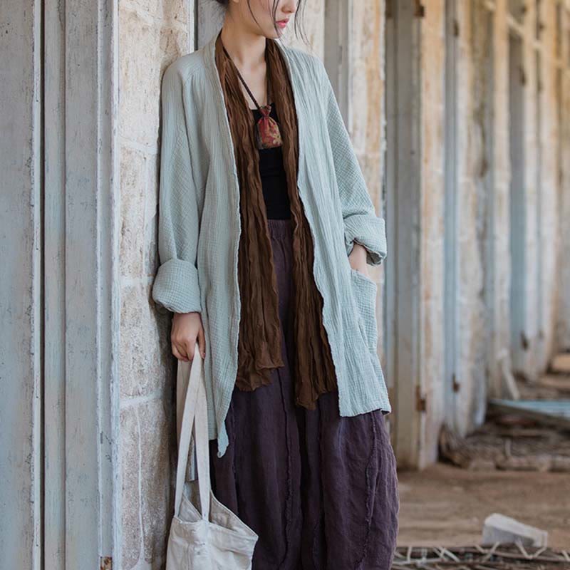 Manteau à manches longues uni avec Buddha Stones , veste en coton à haut ouvert sur le devant pour méditation zen - image 4