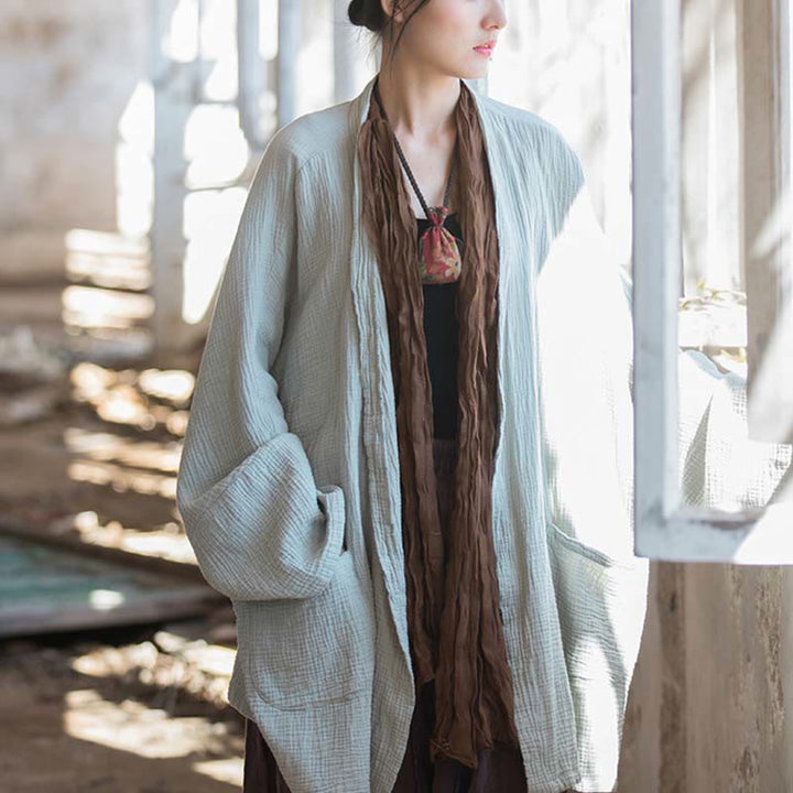 Manteau à manches longues uni avec Buddha Stones , veste en coton à haut ouvert sur le devant pour méditation zen - image 1