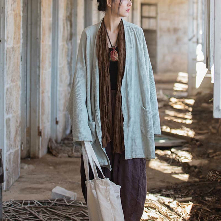 Manteau à manches longues uni avec Buddha Stones , veste en coton à haut ouvert sur le devant pour méditation zen - image 16