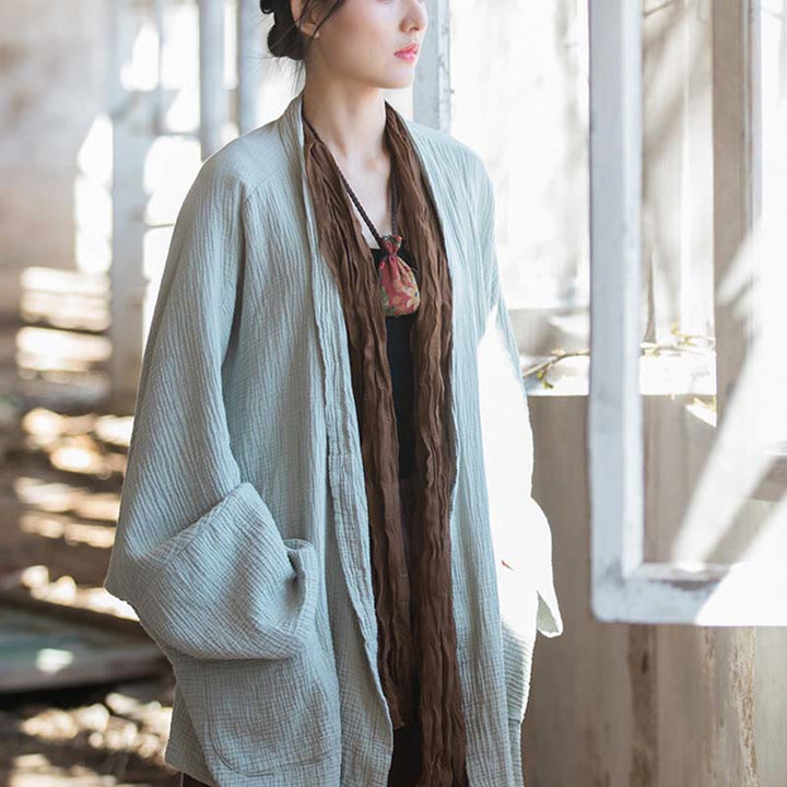Manteau à manches longues uni avec Buddha Stones , veste en coton à haut ouvert sur le devant pour méditation zen - image 13