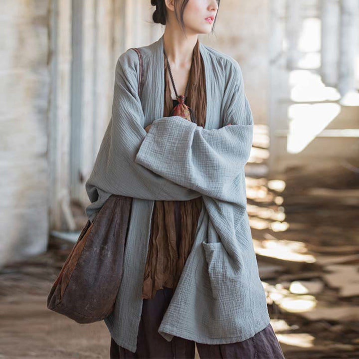 Manteau à manches longues uni avec Buddha Stones , veste en coton à haut ouvert sur le devant pour méditation zen - Gris (tour de poitrine 192 cm) (haut uniquement) - image 17