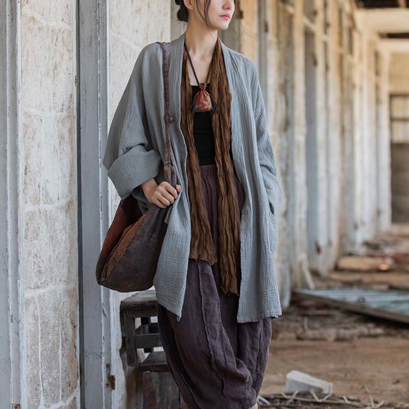 Manteau à manches longues uni avec Buddha Stones , veste en coton à haut ouvert sur le devant pour méditation zen - image 23