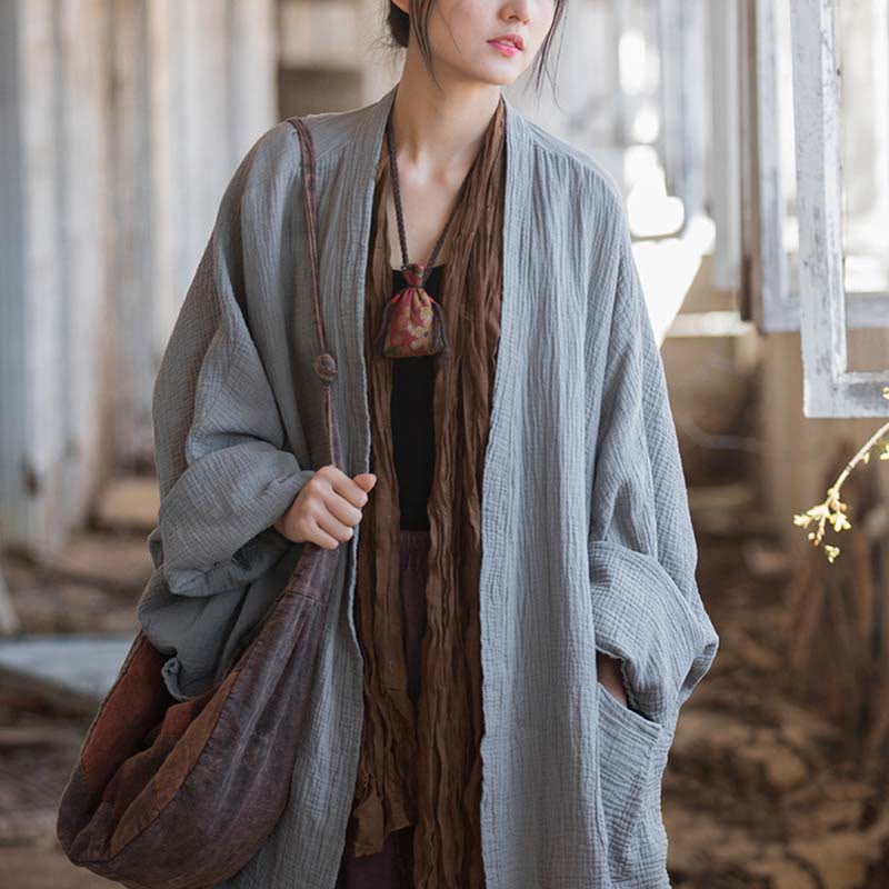 Manteau à manches longues uni avec Buddha Stones , veste en coton à haut ouvert sur le devant pour méditation zen - image 27