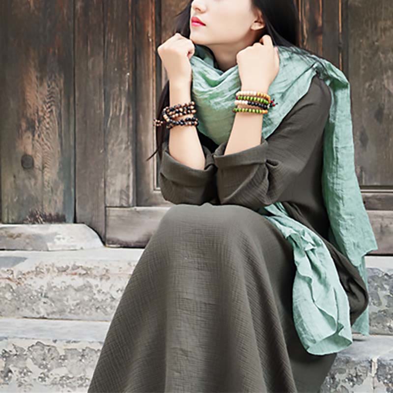 Robe mi-longue simple en coton et lin avec poches Motif Buddha Stones - image 3