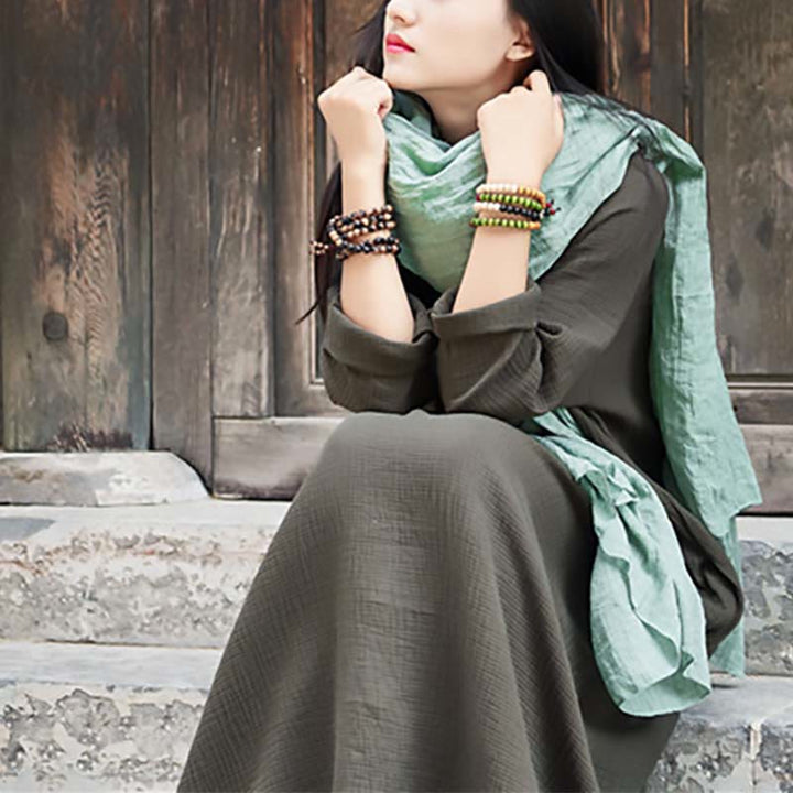 Robe mi-longue simple en coton et lin avec poches Motif Buddha Stones - image 3