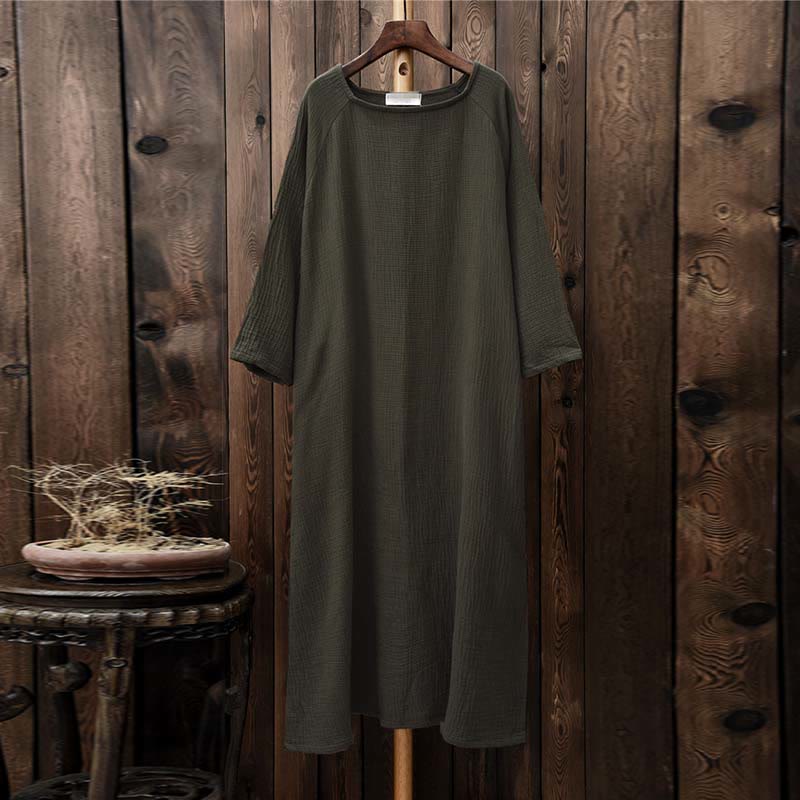 Robe mi-longue simple en coton et lin avec poches Motif Buddha Stones - image 8