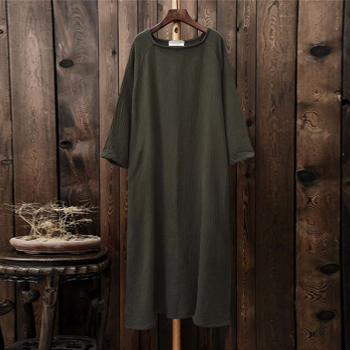 Robe mi-longue simple en coton et lin avec poches Motif Buddha Stones - image 8