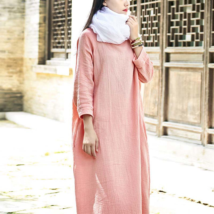 Robe mi-longue simple en coton et lin avec poches Motif Buddha Stones - image 11