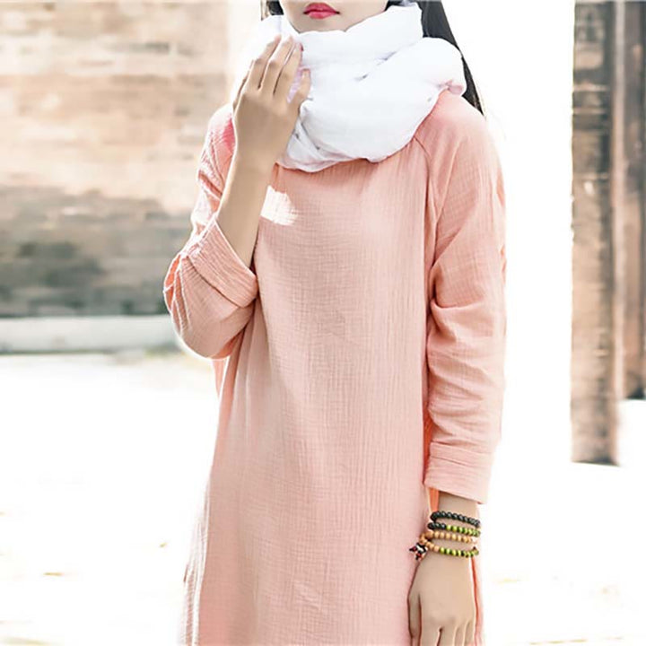 Robe mi-longue simple en coton et lin avec poches Motif Buddha Stones - image 13