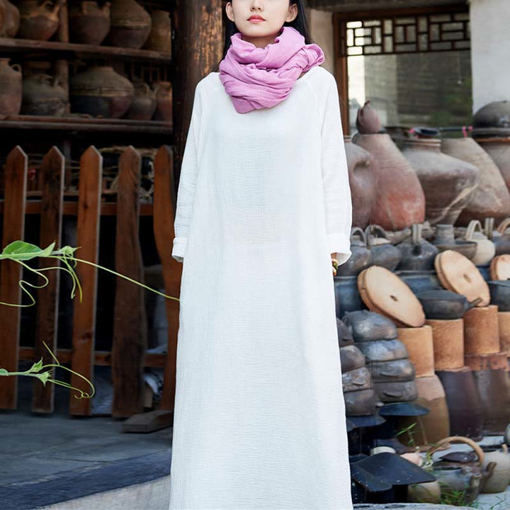 Robe mi-longue simple en coton et lin avec poches Motif Buddha Stones - image 26