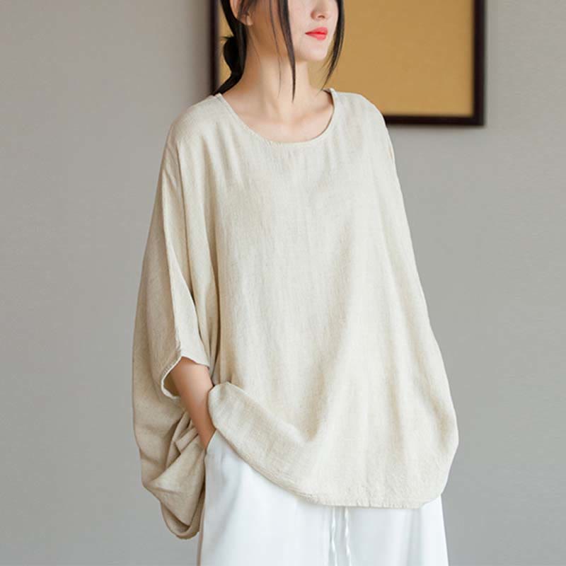 T-shirt ample à manches trois-quarts et Buddha Stones de couleur unie - Beige (buste 180 cm/longueur 64 cm) (haut uniquement) - image 0