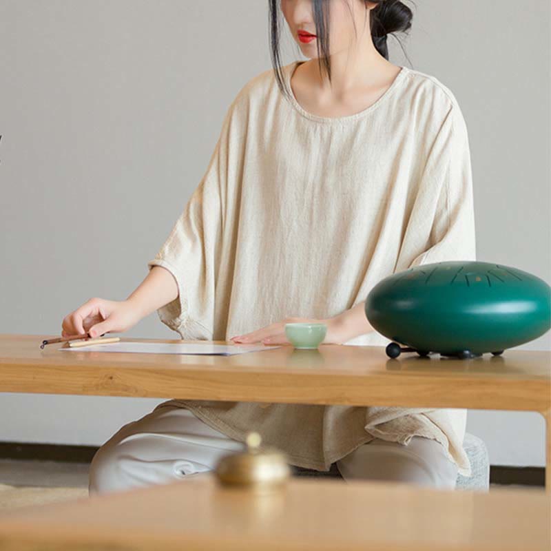 T-shirt ample à manches trois-quarts et Buddha Stones de couleur unie - image 1