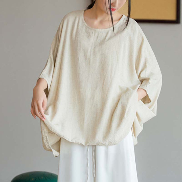 T-shirt ample à manches trois-quarts et Buddha Stones de couleur unie - image 6