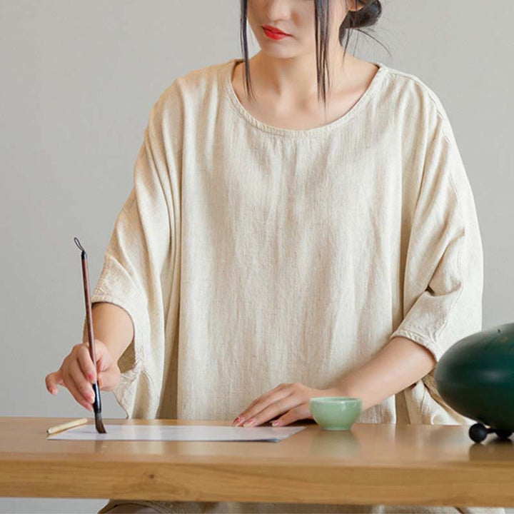 T-shirt ample à manches trois-quarts et Buddha Stones de couleur unie - image 5