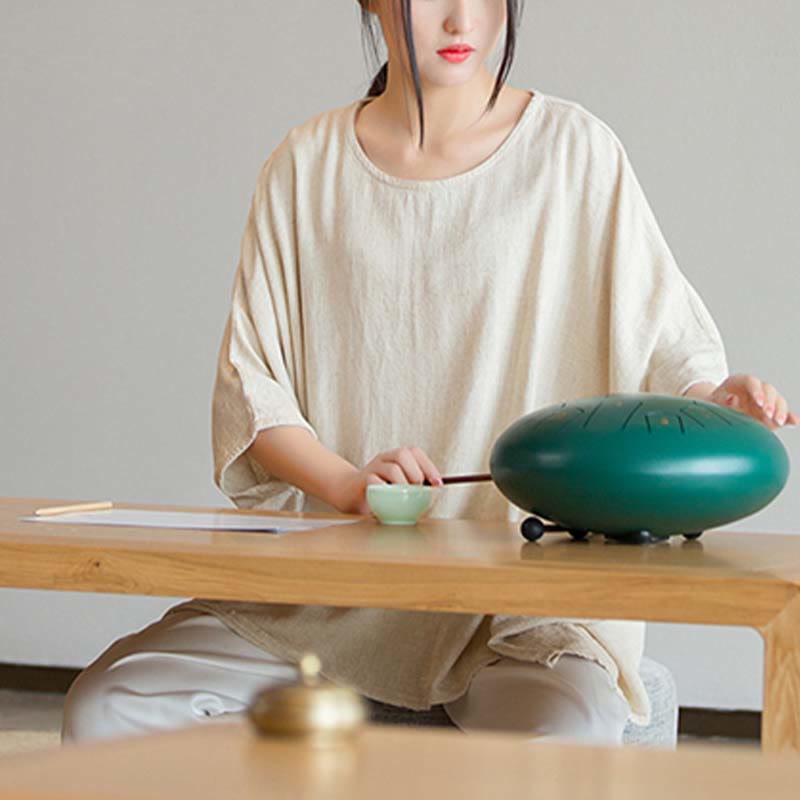 T-shirt ample à manches trois-quarts et Buddha Stones de couleur unie - image 4