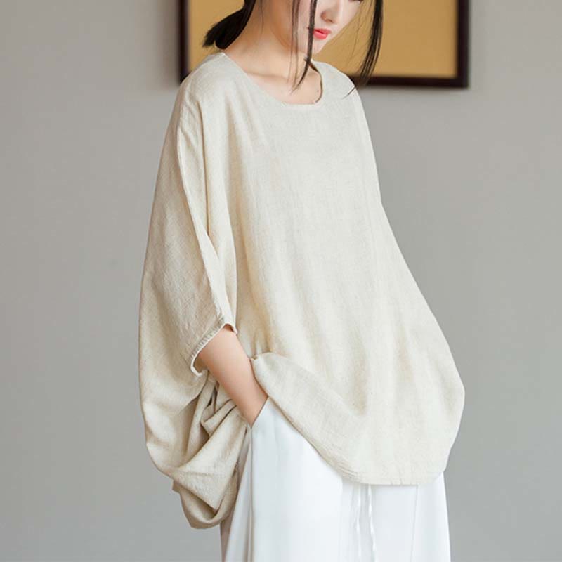 T-shirt ample à manches trois-quarts et Buddha Stones de couleur unie - image 7