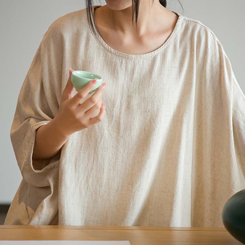 T-shirt ample à manches trois-quarts et Buddha Stones de couleur unie - image 9