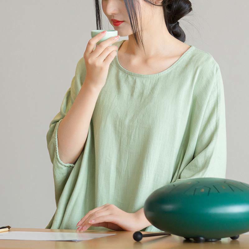 T-shirt ample à manches trois-quarts et Buddha Stones de couleur unie - image 12