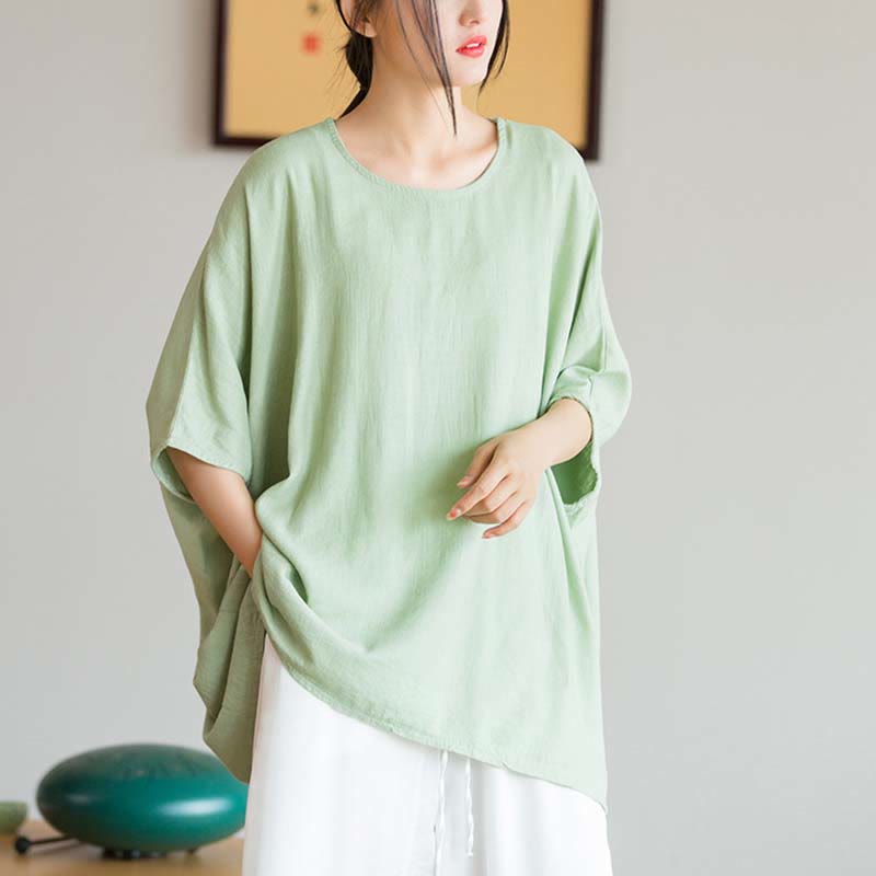 T-shirt ample à manches trois-quarts et Buddha Stones de couleur unie