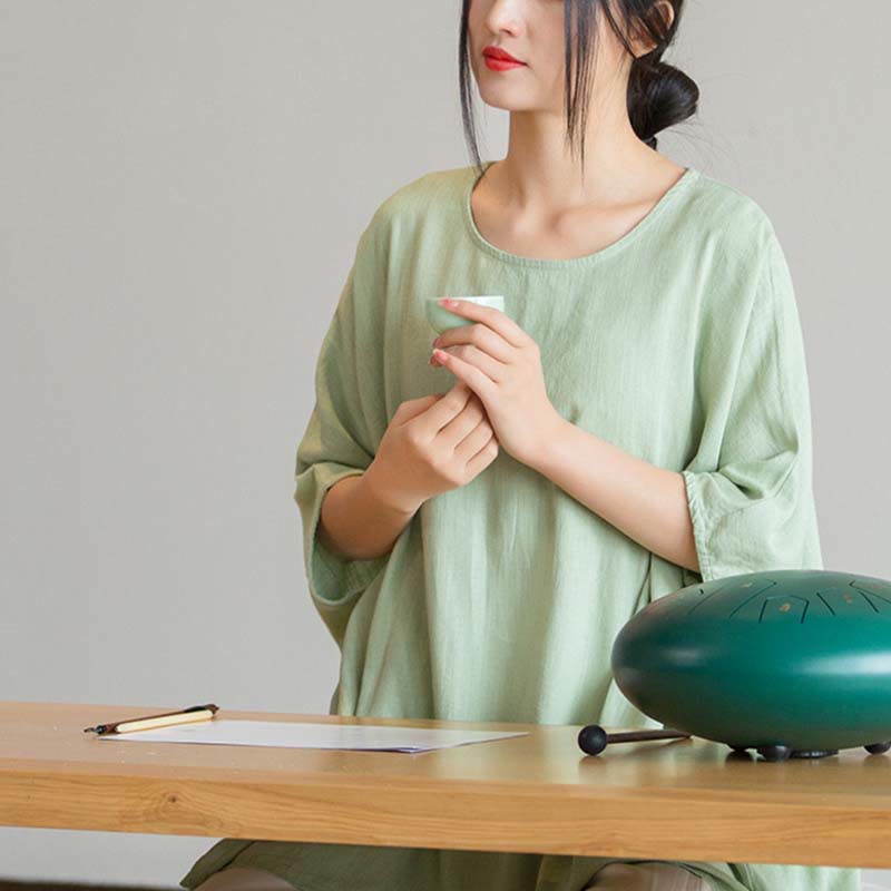 T-shirt ample à manches trois-quarts et Buddha Stones de couleur unie - image 13